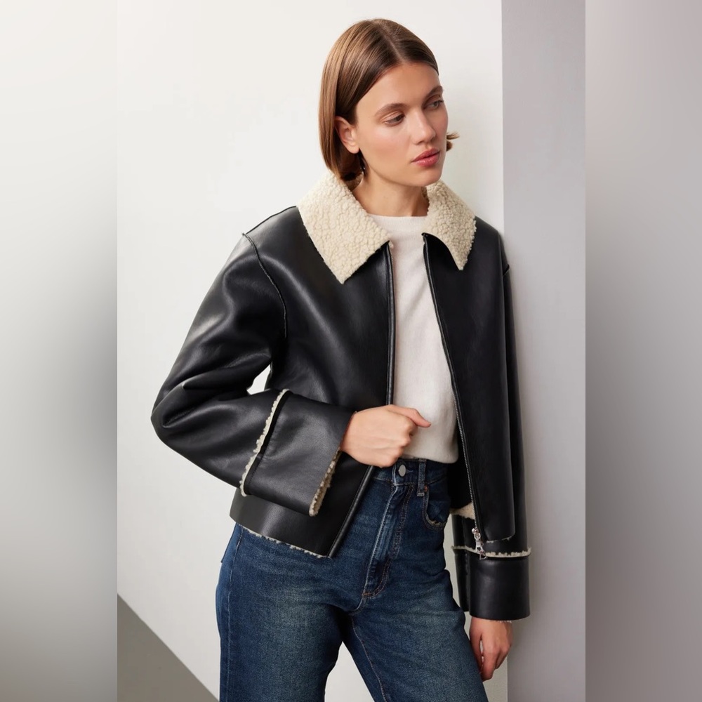 Modern Citizen Bonnie Sherpa Trimmed Faux Leather Jacket